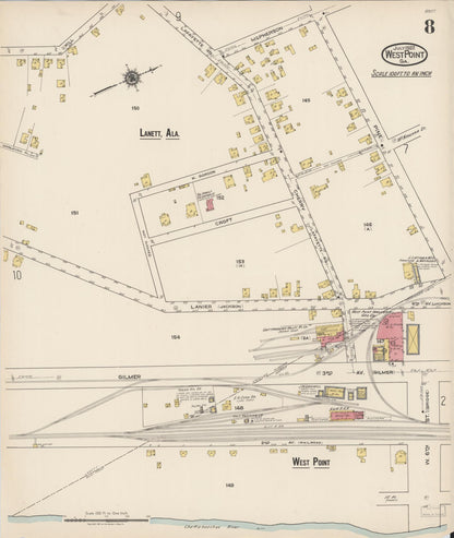Sanborn Fire Insurance Map from West Point, Troup County, Georgia (1922), Sheet #0008 - Complete Map Set gallery image, historic Sanborn map, vintage wall art, Georgia Georgia