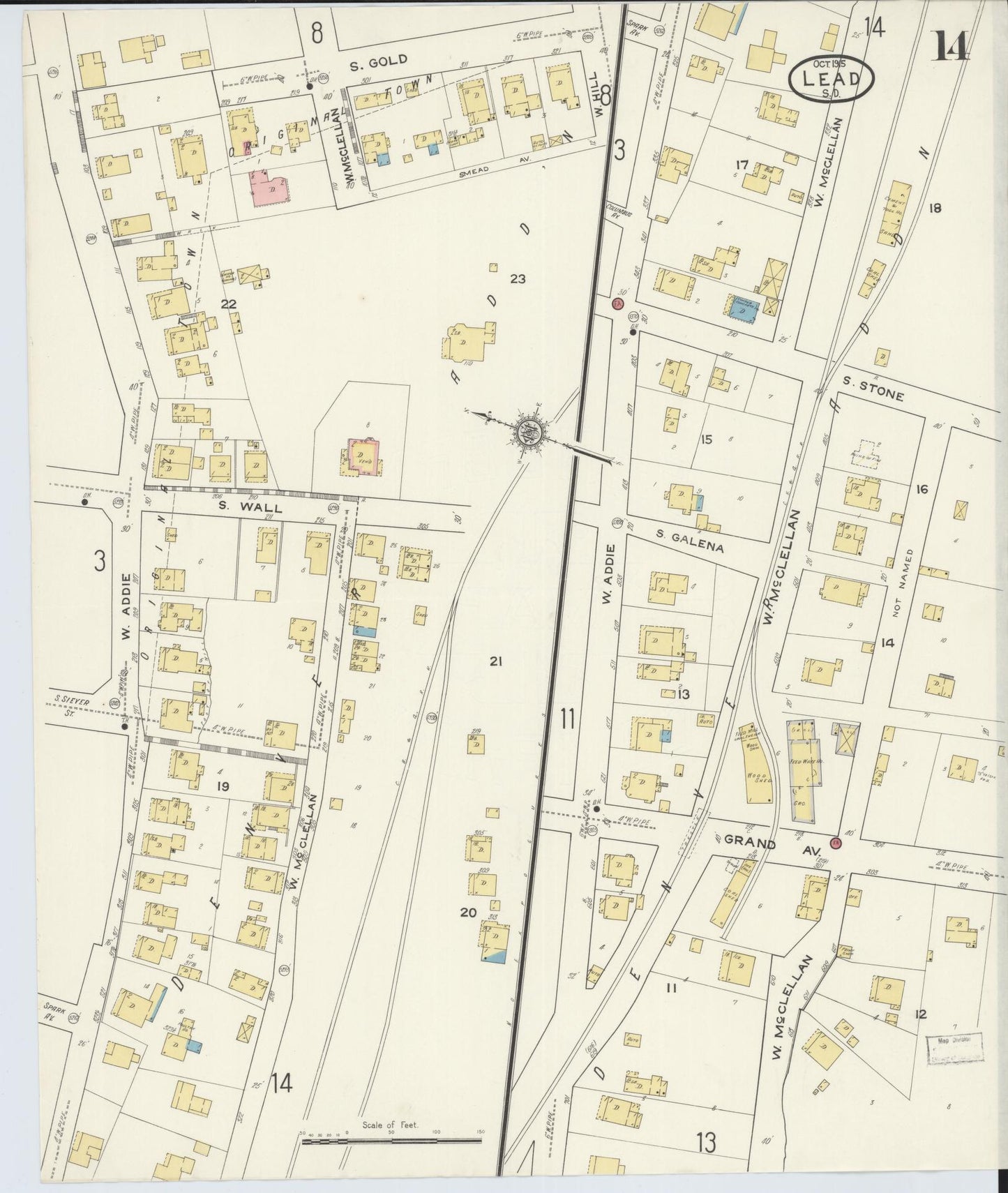 Sanborn Fire Insurance Map from Lead, Lawrence County, South Dakota (1915), Sheet #0014 - Complete Map Set gallery image, historic Sanborn map, vintage wall art, South Dakota South Dakota