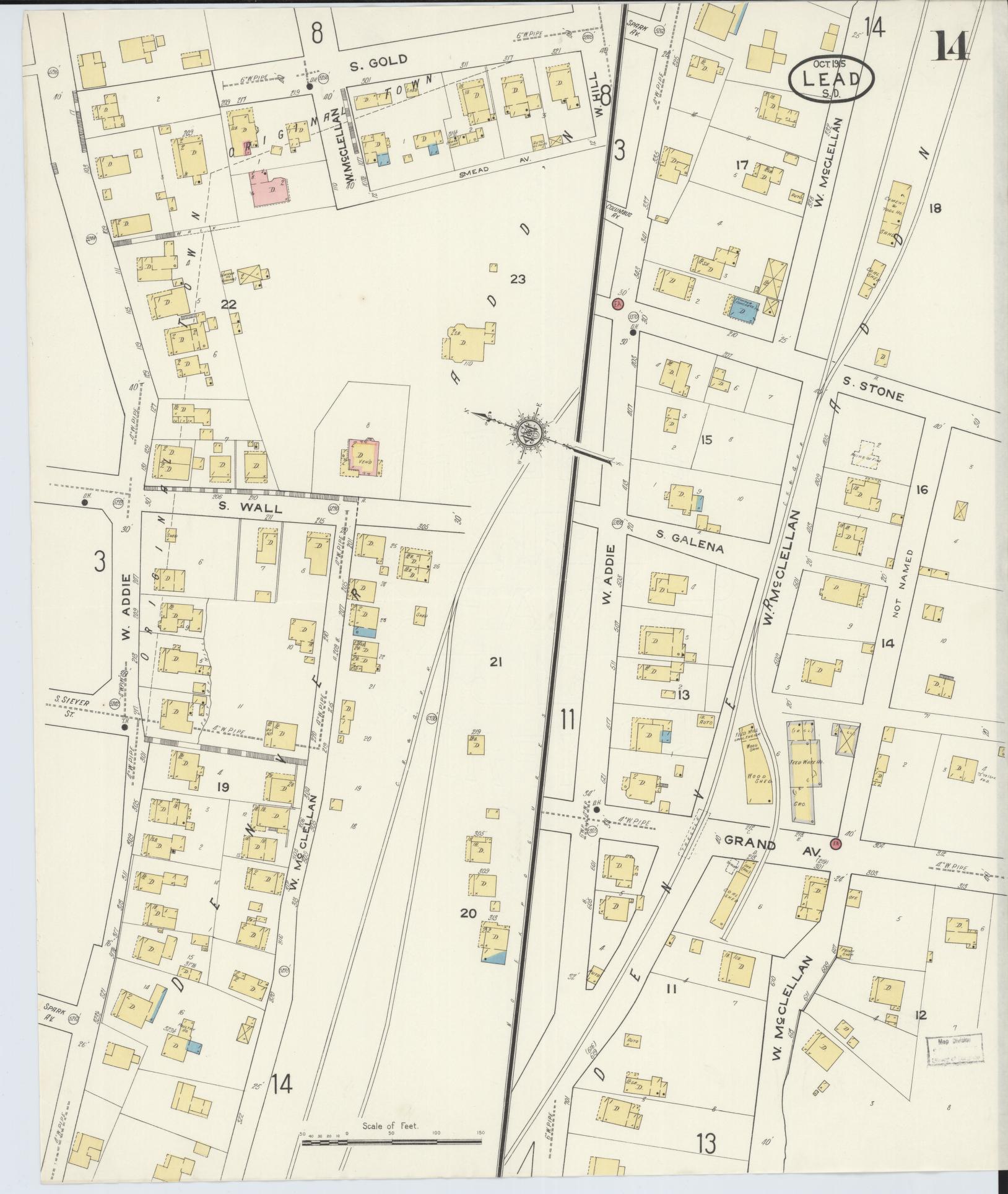 Sanborn Fire Insurance Map from Lead, Lawrence County, South Dakota (1915), Sheet #0014 - Complete Map Set gallery image, historic Sanborn map, vintage wall art, South Dakota South Dakota