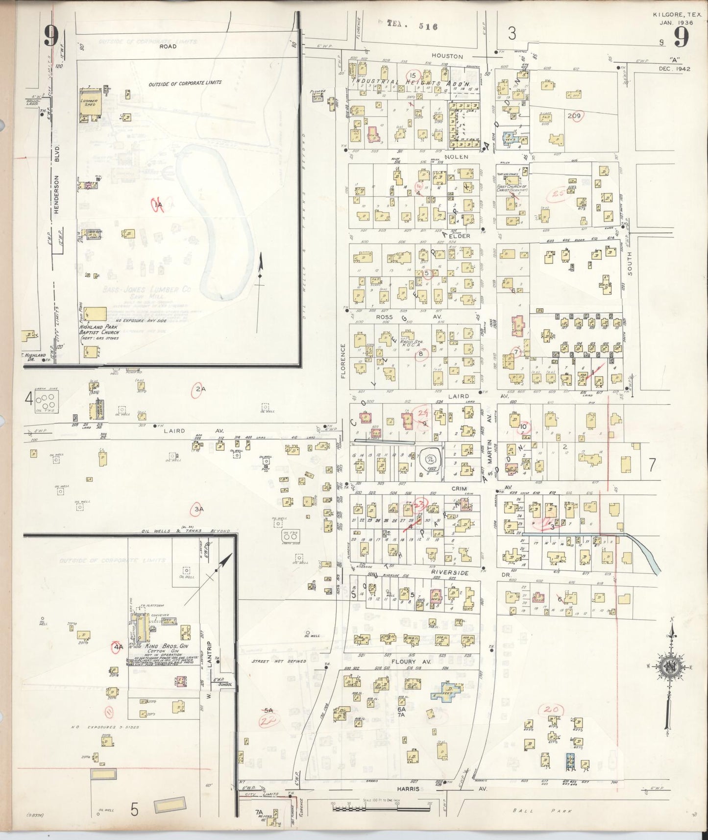 Sanborn Fire Insurance Map from Kilgore, Gregg County, Texas (1950), Sheet #0009 - Historic Sanborn Fire Insurance Map Print, vintage old map wall art, antique decor, genealogy gift, Texas Texas map
