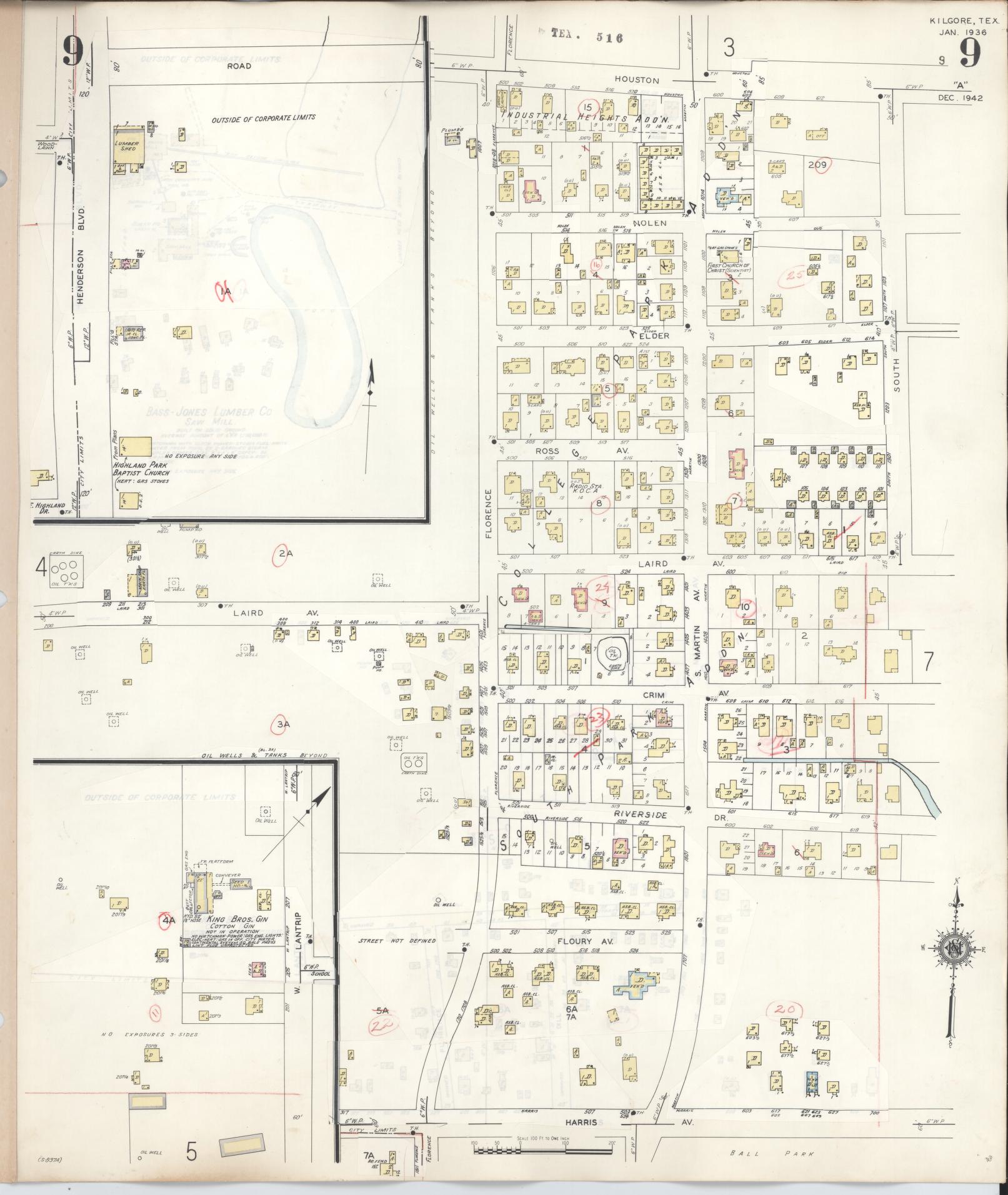 Sanborn Fire Insurance Map from Kilgore, Gregg County, Texas (1950), Sheet #0009 - Historic Sanborn Fire Insurance Map Print, vintage old map wall art, antique decor, genealogy gift, Texas Texas map