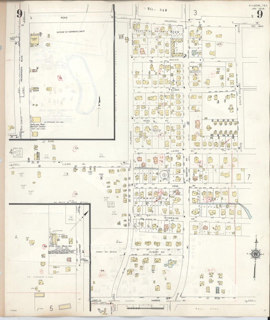 Sanborn Fire Insurance Map from Kilgore, Gregg County, Texas (1950), Sheet #0009 - Historic Sanborn Fire Insurance Map Print, vintage old map wall art, antique decor, genealogy gift, Texas Texas map