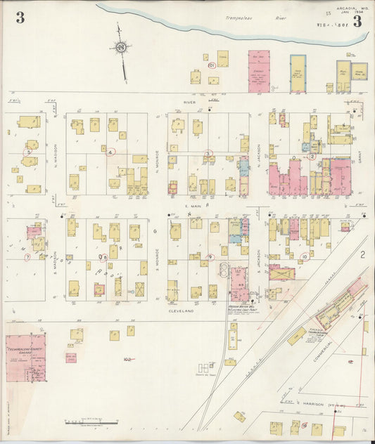 Sanborn Fire Insurance Map from Arcadia, Trempealeau County, Wisconsin (1943), Sheet #0003 - Historic Sanborn Fire Insurance Map Print, vintage old map wall art, antique decor, genealogy gift, Wisconsin Wisconsin map