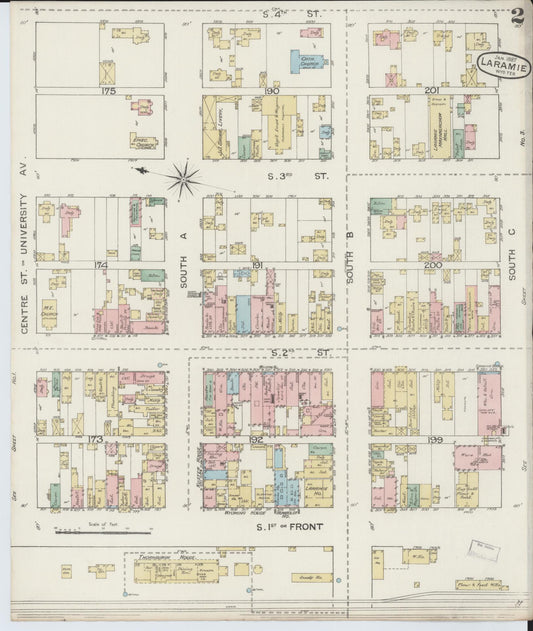 Sanborn Fire Insurance Map from Laramie, Albany County, Wyoming (1887), Sheet #0002 - Historic Sanborn Fire Insurance Map Print, vintage old map wall art, antique decor, genealogy gift, Wyoming Wyoming map