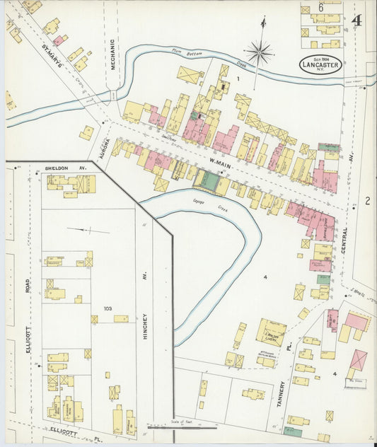 Sanborn Fire Insurance Map from Lancaster, Erie County, New York (1904), Sheet #0004 - Historic Sanborn Fire Insurance Map Print, vintage old map wall art, antique decor, genealogy gift, New York New York map