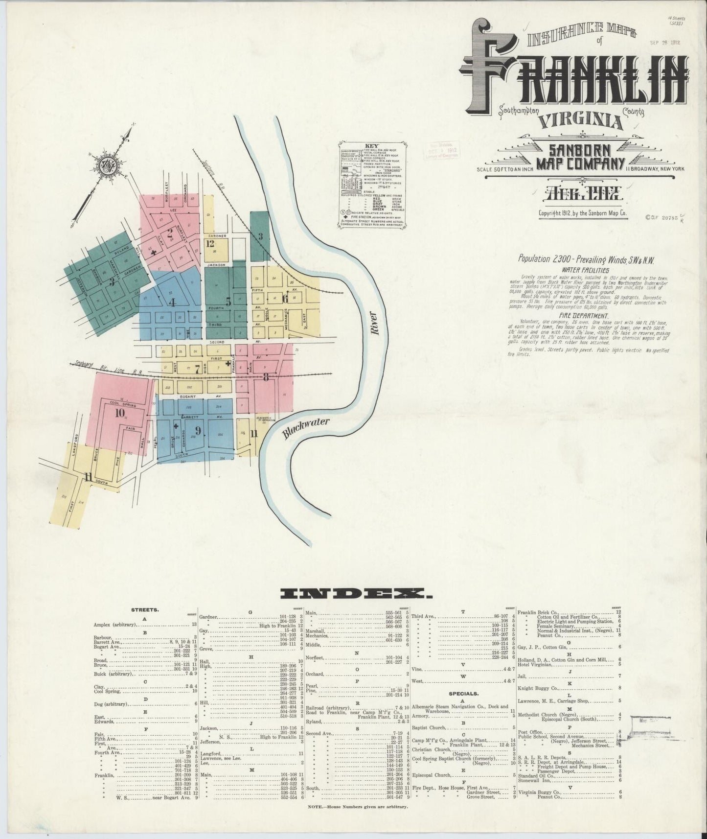 Sanborn Fire Insurance Map from Franklin, Independent Cities, Virginia. (1912) – Historic Sanborn Fire Insurance Map Print