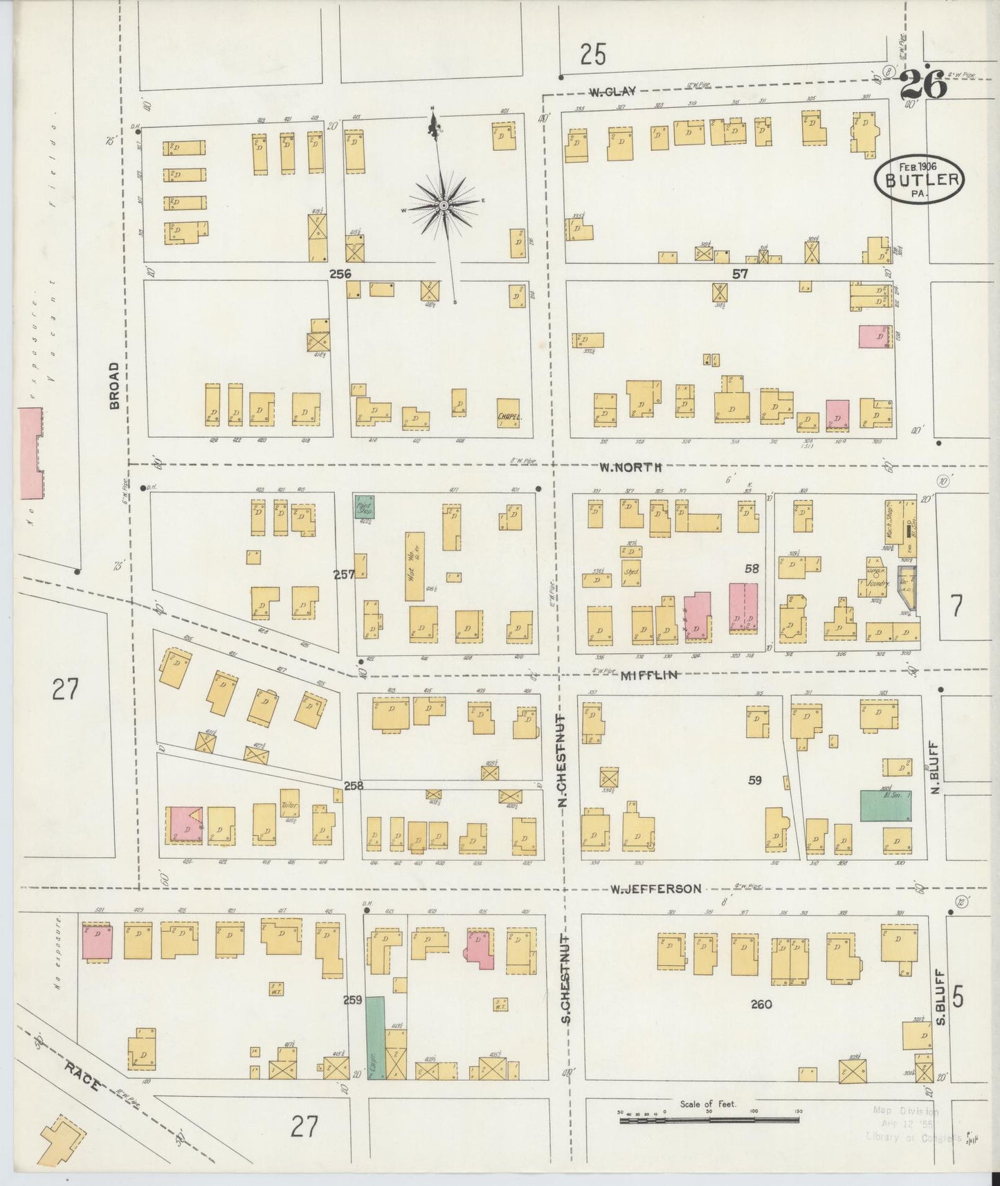 Sanborn Fire Insurance Map from Butler, Butler County, Pennsylvania (1906), Sheet #0026 - Historic Sanborn Fire Insurance Map Print, vintage old map wall art, antique decor, genealogy gift, Pennsylvania Pennsylvania map