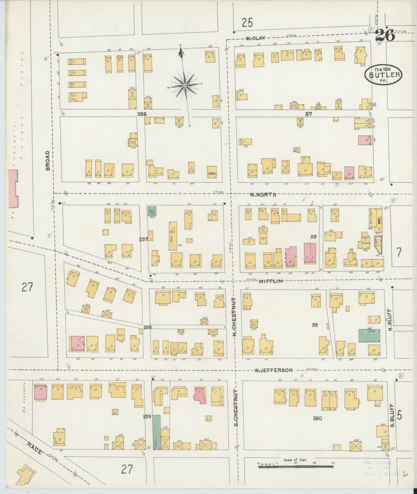 Sanborn Fire Insurance Map from Butler, Butler County, Pennsylvania (1906), Sheet #0026 - Historic Sanborn Fire Insurance Map Print, vintage old map wall art, antique decor, genealogy gift, Pennsylvania Pennsylvania map
