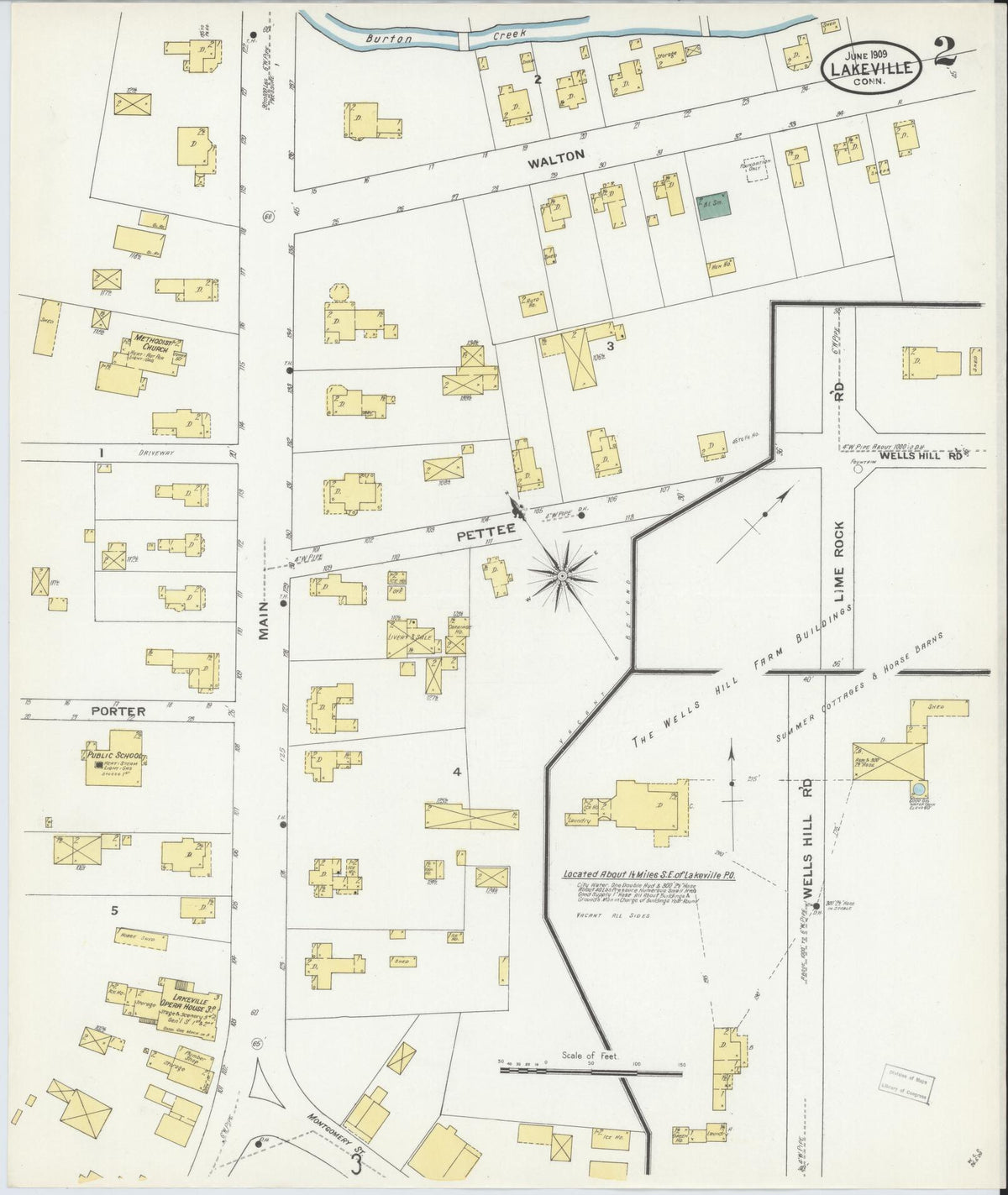 Sanborn Fire Insurance Map from Lakeville, Litchfield County, Connecticut (1909), Sheet #0002 - Historic Sanborn Fire Insurance Map Print, vintage old map wall art, antique decor, genealogy gift, Connecticut Connecticut map
