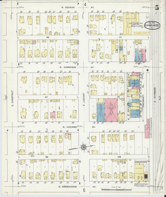 Sanborn Fire Insurance Map from Kankakee, Kankakee County, Illinois (1914), Sheet #0005 - Historic Sanborn Fire Insurance Map Print, vintage old map wall art, antique decor, genealogy gift, Illinois Illinois map
