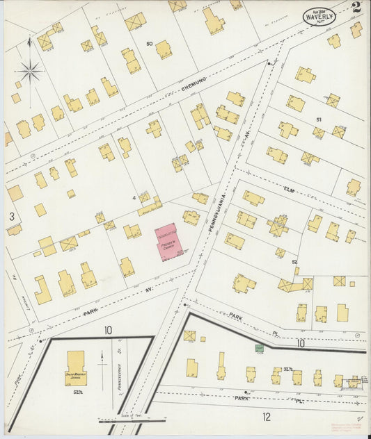Sanborn Fire Insurance Map from Waverly, Tioga County, New York (1898), Sheet #0002 - Historic Sanborn Fire Insurance Map Print, vintage old map wall art, antique decor, genealogy gift, New York New York map