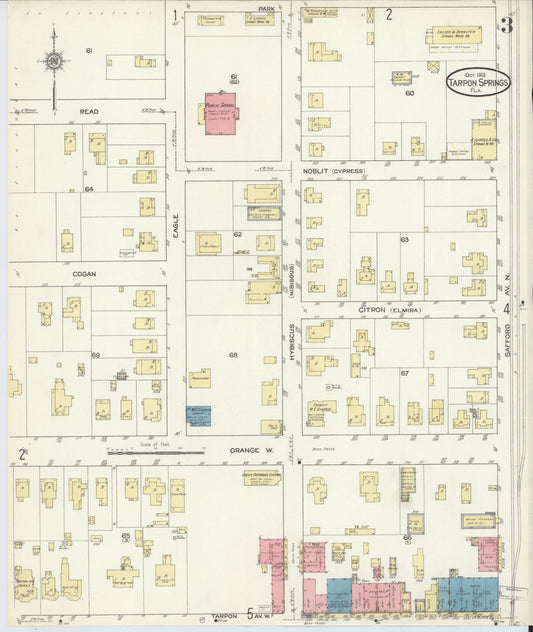 Sanborn Fire Insurance Map from Tarpon Springs, Pinellas County, Florida (1913), Sheet #0003 - Historic Sanborn Fire Insurance Map Print, vintage old map wall art, antique decor, genealogy gift, Florida Florida map