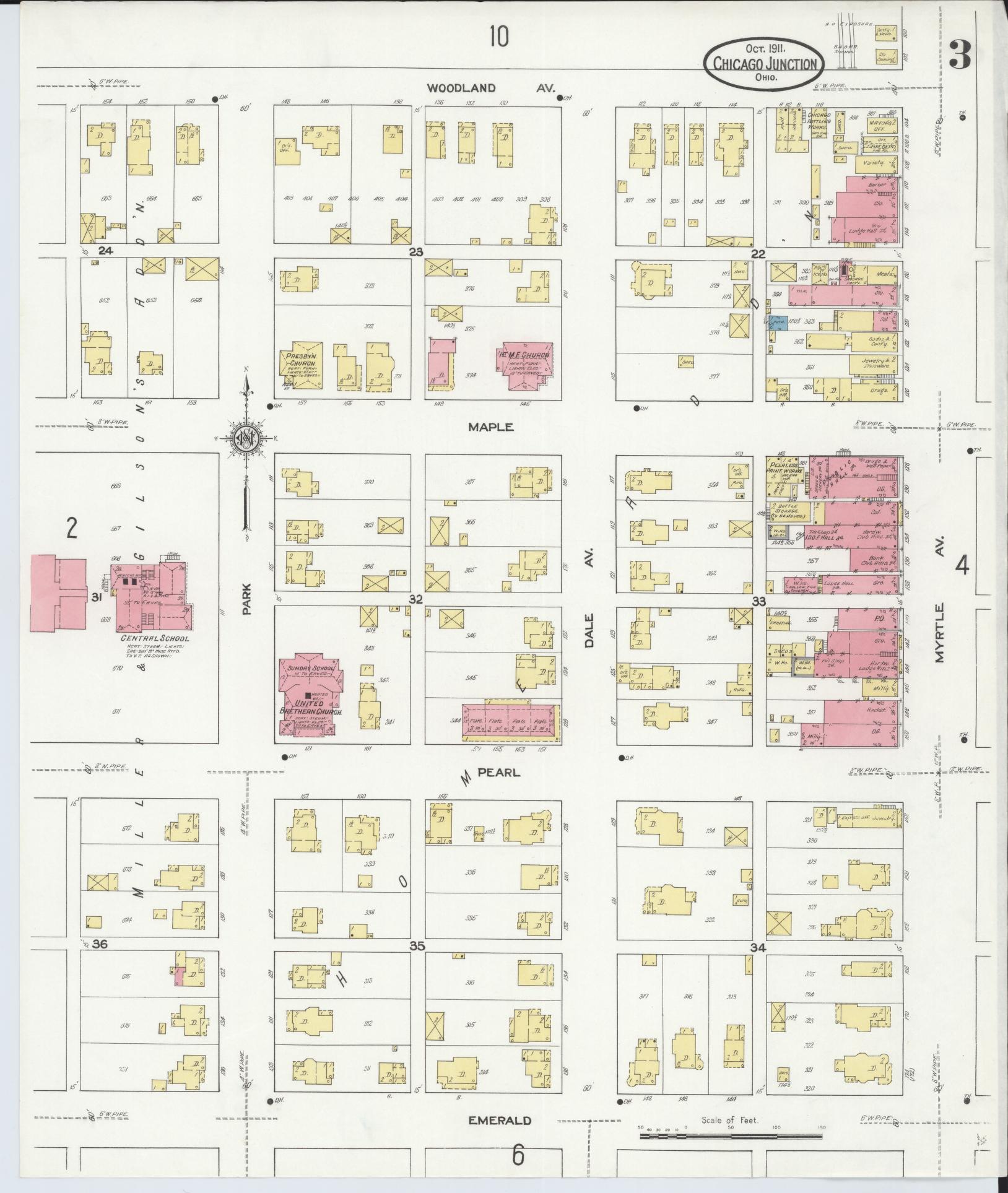 Sanborn Fire Insurance Map from Chicago Junction, Huron County, Ohio (1911), Sheet #0003 - Complete Map Set gallery image, historic Sanborn map, vintage wall art, Ohio Ohio