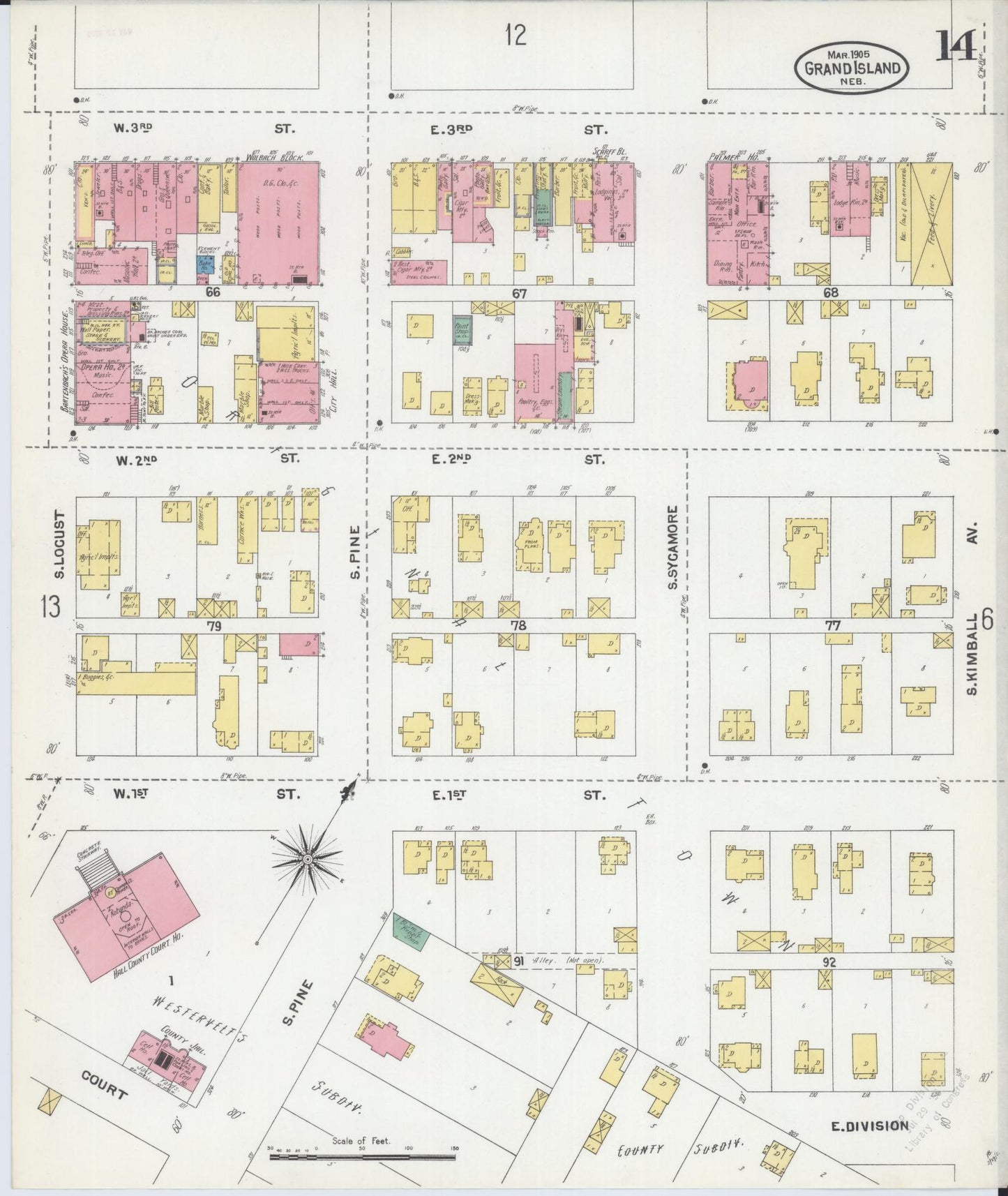 Sanborn Fire Insurance Map from Grand Island, Hall County, Nebraska (1905), Sheet #0014 - Complete Map Set gallery image, historic Sanborn map, vintage wall art, Nebraska Nebraska