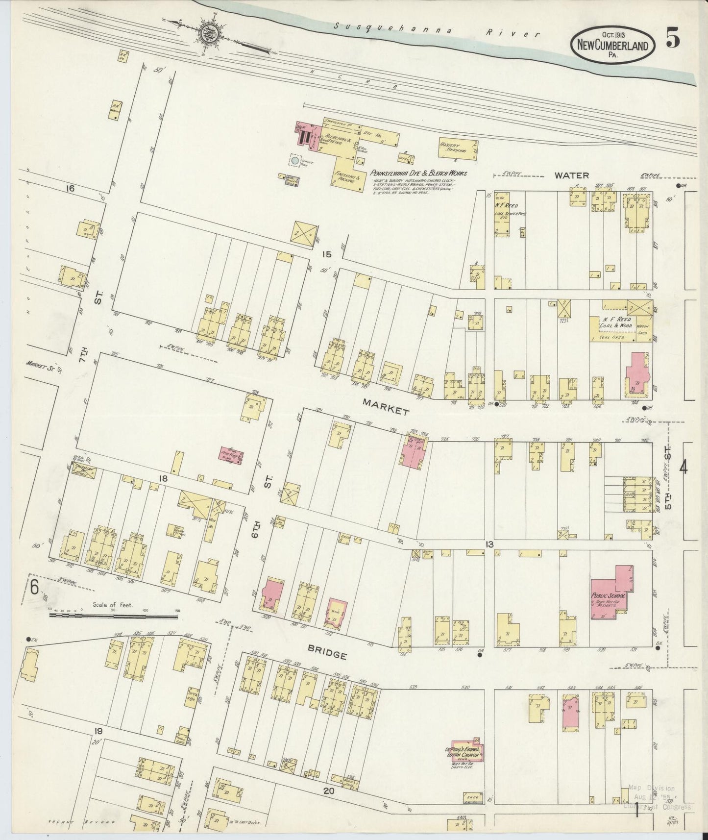 Sanborn Fire Insurance Map from New Cumberland, Cumberland County, Pennsylvania (1913), Sheet #0005 - Complete Map Set gallery image, historic Sanborn map, vintage wall art, Pennsylvania Pennsylvania