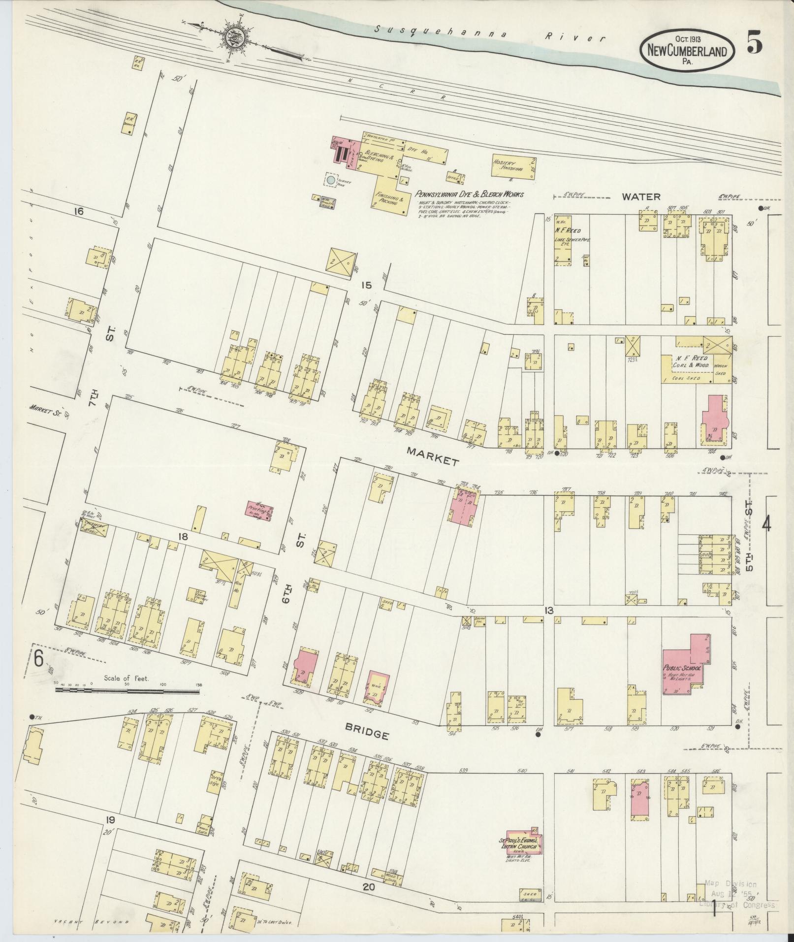 Sanborn Fire Insurance Map from New Cumberland, Cumberland County, Pennsylvania (1913), Sheet #0005 - Complete Map Set gallery image, historic Sanborn map, vintage wall art, Pennsylvania Pennsylvania