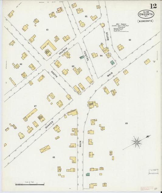 Sanborn Fire Insurance Map from Oneonta, Otsego County, New York (1898), Sheet #0012 - Historic Sanborn Fire Insurance Map Print, vintage old map wall art, antique decor, genealogy gift, New York New York map