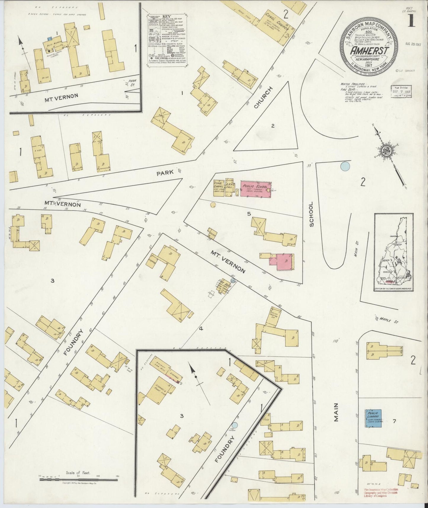 Sanborn Fire Insurance Map from Amherst, Hillsborough County, New Hampshire. (1917) – Historic Sanborn Fire Insurance Map Print