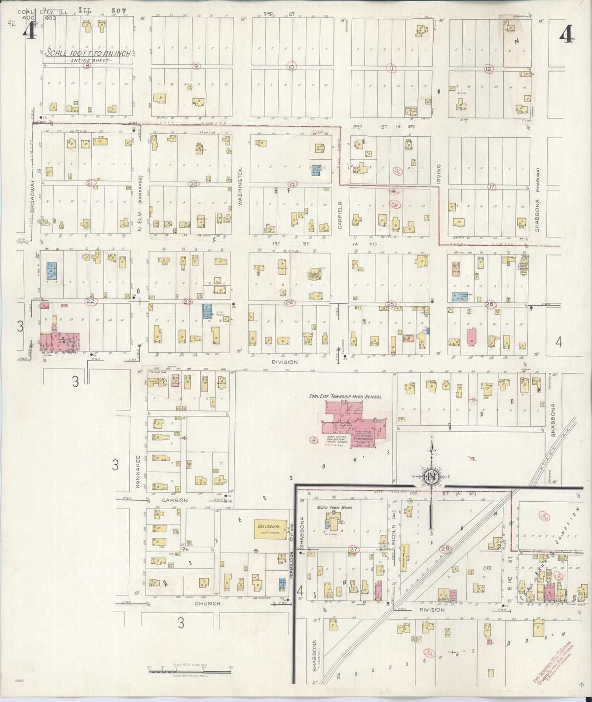 Sanborn Fire Insurance Map from Coal City, Grundy County, Illinois (1943), Sheet #0004 - Complete Map Set gallery image, historic Sanborn map, vintage wall art, Illinois Illinois