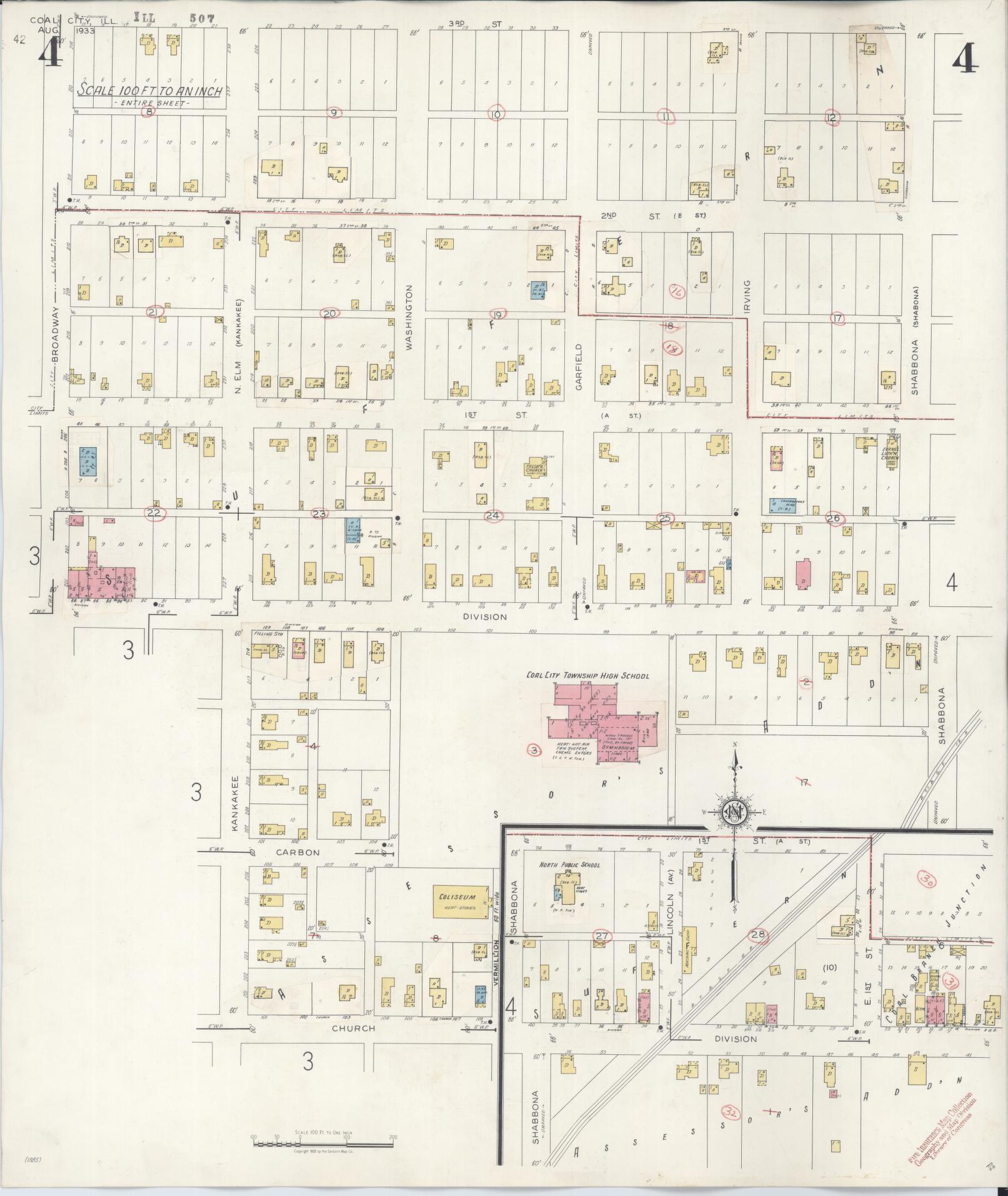Sanborn Fire Insurance Map from Coal City, Grundy County, Illinois (1943), Sheet #0004 - Complete Map Set gallery image, historic Sanborn map, vintage wall art, Illinois Illinois