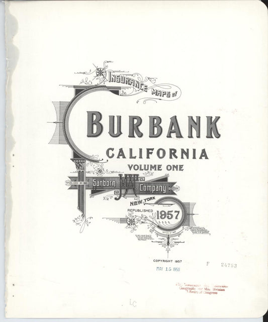 Sanborn Fire Insurance Map from Burbank, Los Angeles County, California (1957), Sheet #0001 - Historic Sanborn Fire Insurance Map Print, vintage old map wall art, antique decor, genealogy gift, California California map