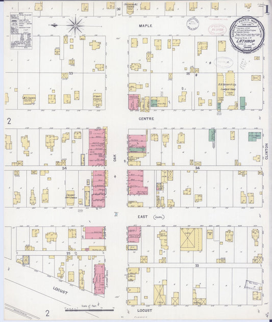 Sanborn Fire Insurance Map from Lathrop, Clinton County, Missouri (1898), Sheet #0001 - Complete Map Set gallery image, historic Sanborn map, vintage wall art, Missouri Missouri