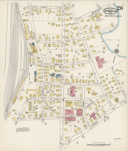 Sanborn Fire Insurance Map from Framingham, Middlesex County, Massachusetts (1922), Sheet #0020 - Complete Map Set gallery image, historic Sanborn map, vintage wall art, Massachusetts Massachusetts