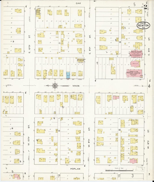 Sanborn Fire Insurance Map from Newton, Harvey County, Kansas (1915), Sheet #0002 - Historic Sanborn Fire Insurance Map Print, vintage old map wall art, antique decor, genealogy gift, Kansas Kansas map