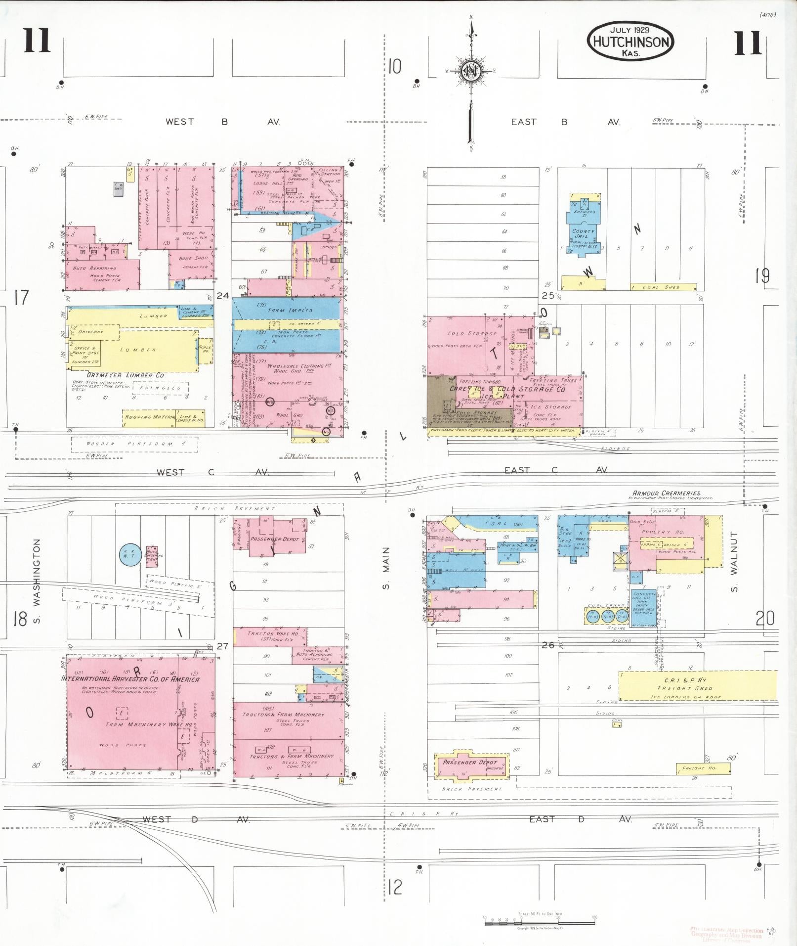 Sanborn Fire Insurance Map from Hutchinson, Reno County, Kansas (1929), Sheet #0012 - Complete Map Set gallery image, historic Sanborn map, vintage wall art, Kansas Kansas