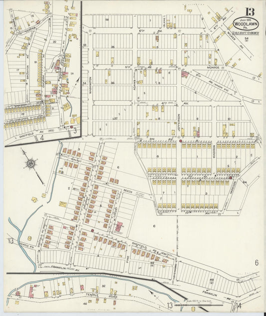 Sanborn Fire Insurance Map from Woodlawn, Beaver County, Pennsylvania (1915), Sheet #0013 - Historic Sanborn Fire Insurance Map Print, vintage old map wall art, antique decor, genealogy gift, Pennsylvania Pennsylvania map