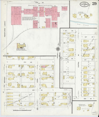 Sanborn Fire Insurance Map from Columbus, Bartholomew County, Indiana (1912), Sheet #0029 - Historic Sanborn Fire Insurance Map Print, vintage old map wall art, antique decor, genealogy gift, Indiana Indiana map