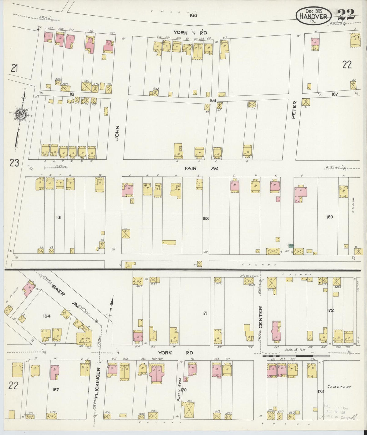 Sanborn Fire Insurance Map from Hanover, York County, Pennsylvania (1909), Sheet #0022 - Historic Sanborn Fire Insurance Map Print, vintage old map wall art, antique decor, genealogy gift, Pennsylvania Pennsylvania map