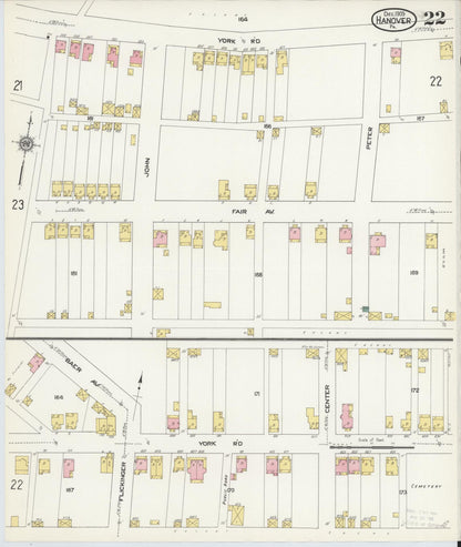 Sanborn Fire Insurance Map from Hanover, York County, Pennsylvania (1909), Sheet #0022 - Historic Sanborn Fire Insurance Map Print, vintage old map wall art, antique decor, genealogy gift, Pennsylvania Pennsylvania map