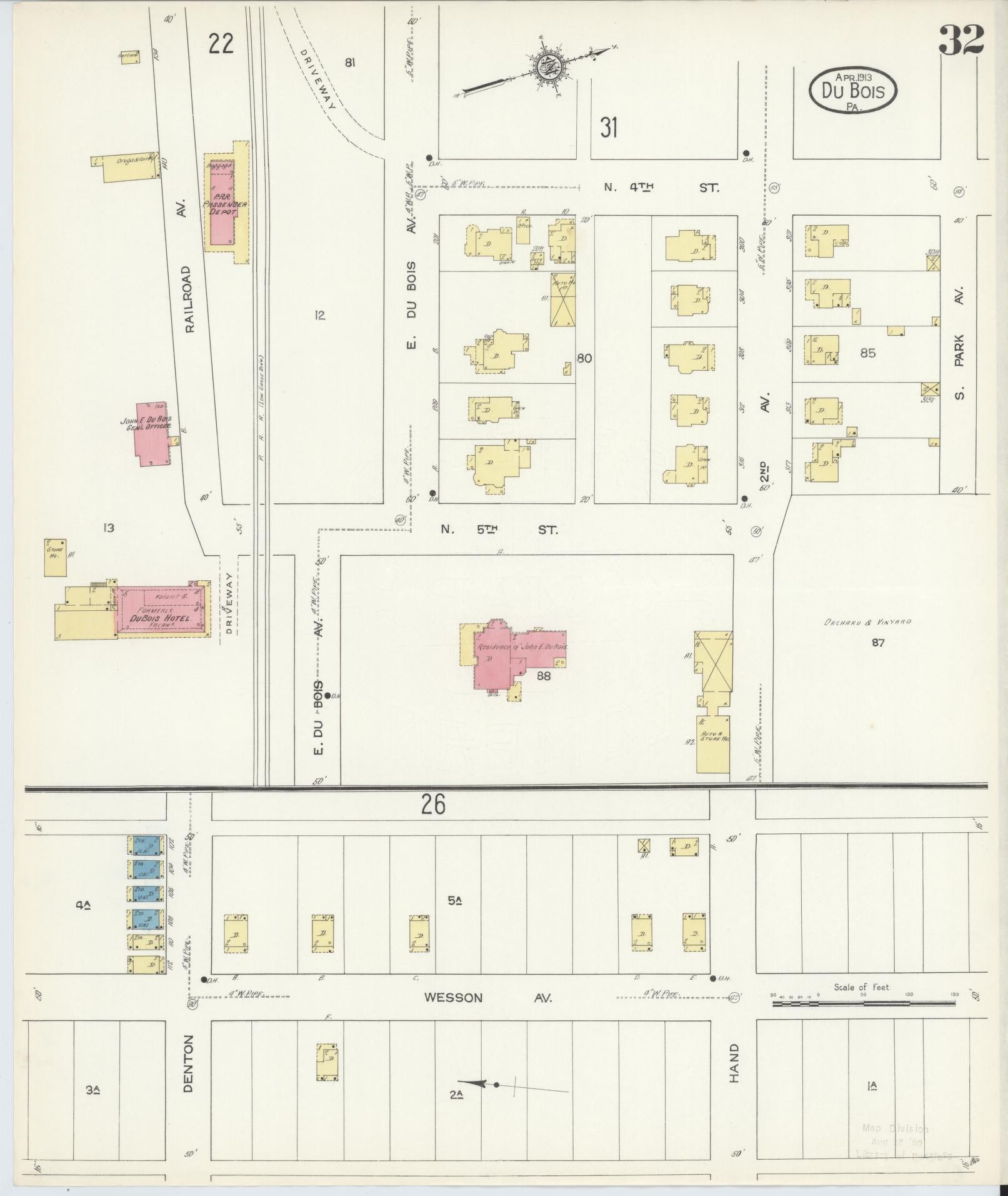 Sanborn Fire Insurance Map from Du Bois, Clearfield County, Pennsylvania (1913), Sheet #0032 - Historic Sanborn Fire Insurance Map Print, vintage old map wall art, antique decor, genealogy gift, Pennsylvania Pennsylvania map