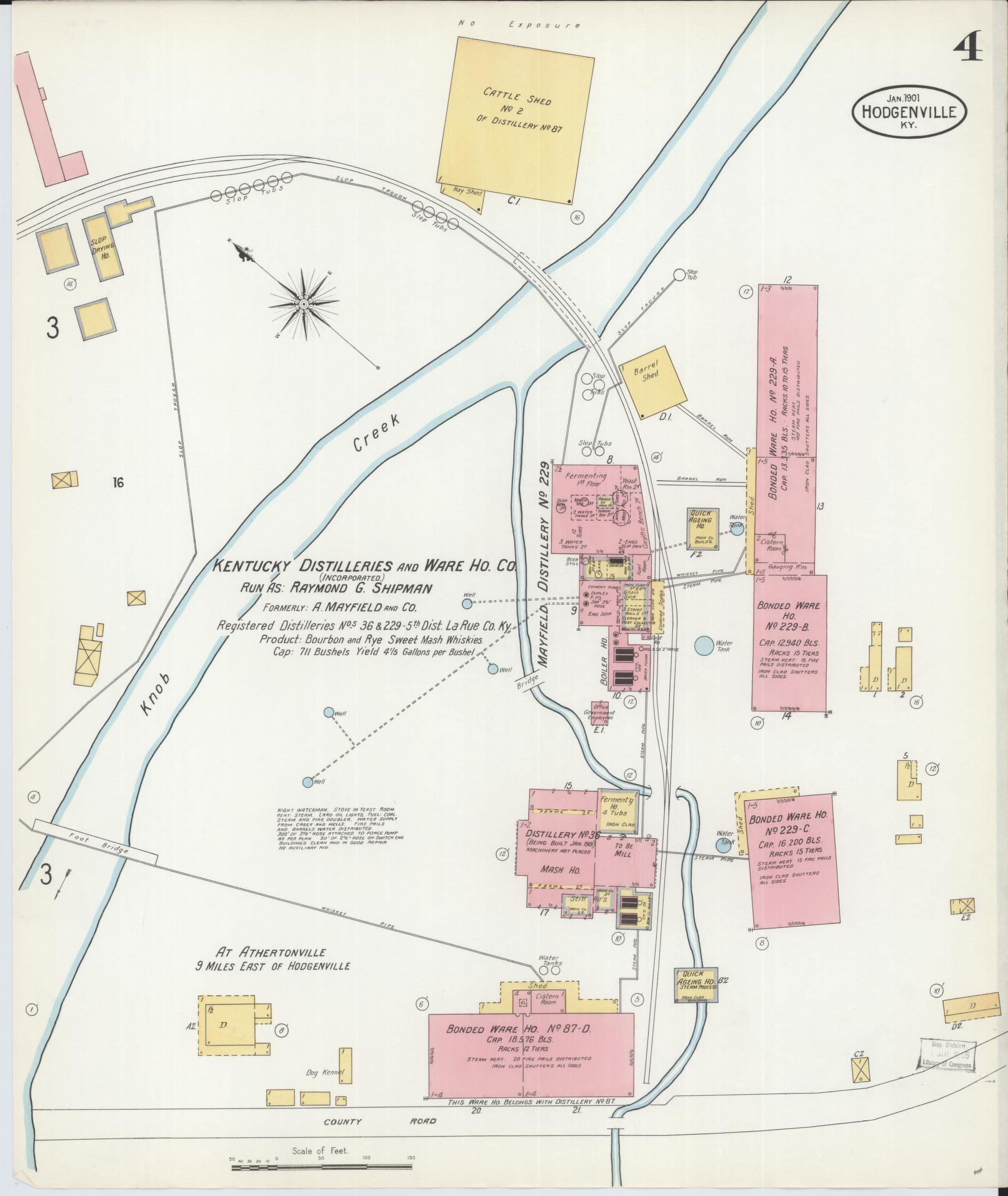 Sanborn Fire Insurance Map from Hodgenville, Larue County, Kentucky (1901), Sheet #0004 - Historic Sanborn Fire Insurance Map Print, vintage old map wall art, antique decor, genealogy gift, Kentucky Kentucky map