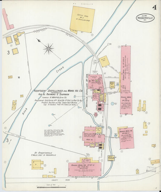 Sanborn Fire Insurance Map from Hodgenville, Larue County, Kentucky (1901), Sheet #0004 - Historic Sanborn Fire Insurance Map Print, vintage old map wall art, antique decor, genealogy gift, Kentucky Kentucky map