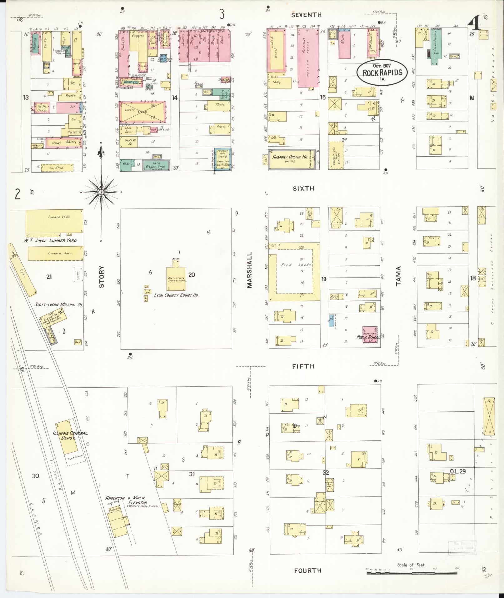 Sanborn Fire Insurance Map from Rock Rapids, Lyon County, Iowa (1907), Sheet #0004 - Historic Sanborn Fire Insurance Map Print