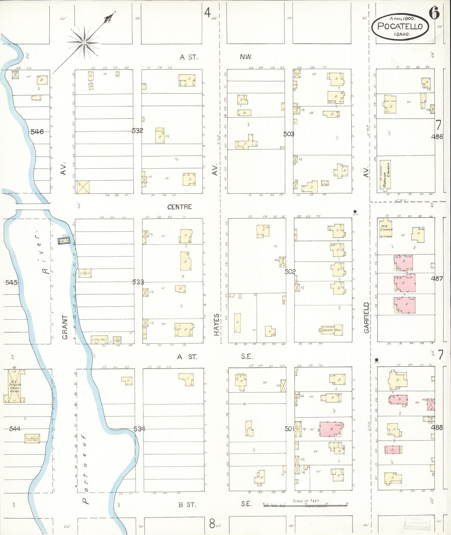 Sanborn Fire Insurance Map from Pocatello, Bannock County, Idaho (1900), Sheet #0006 - Complete Map Set gallery image, historic Sanborn map, vintage wall art, Idaho Idaho