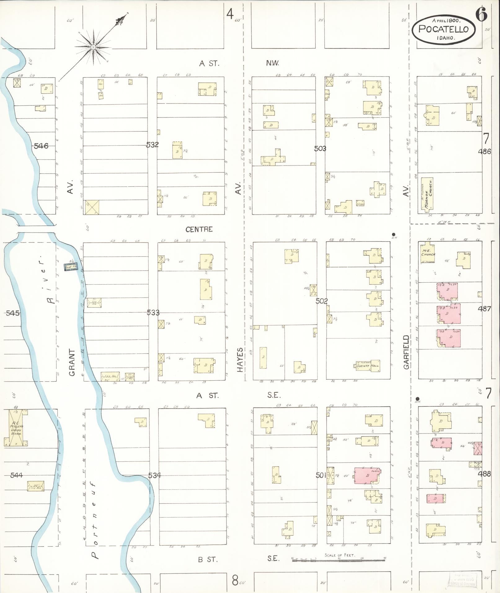 Sanborn Fire Insurance Map from Pocatello, Bannock County, Idaho (1900), Sheet #0006 - Complete Map Set gallery image, historic Sanborn map, vintage wall art, Idaho Idaho