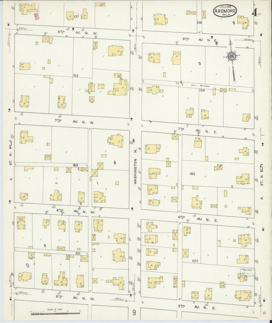 Sanborn Fire Insurance Map from Ardmore, Carter County, Oklahoma (1913), Sheet #0004 - Historic Sanborn Fire Insurance Map Print, vintage old map wall art, antique decor, genealogy gift, Oklahoma Oklahoma map