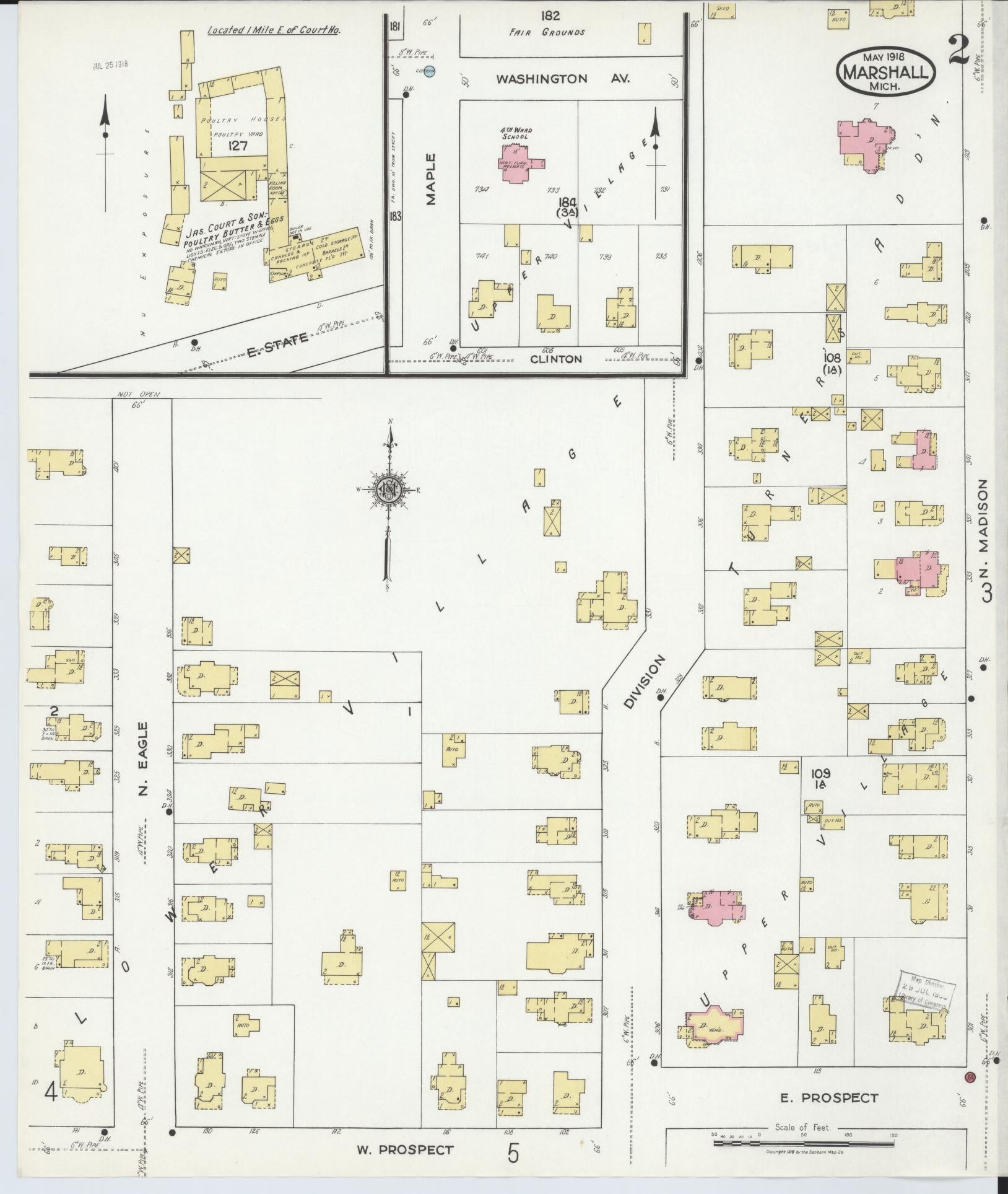 Sanborn Fire Insurance Map from Marshall, Calhoun County, Michigan (1916), Sheet #0002 - Historic Sanborn Fire Insurance Map Print, vintage old map wall art, antique decor, genealogy gift, Michigan Michigan map