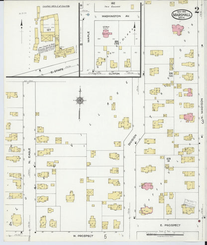 Sanborn Fire Insurance Map from Marshall, Calhoun County, Michigan (1916), Sheet #0002 - Historic Sanborn Fire Insurance Map Print, vintage old map wall art, antique decor, genealogy gift, Michigan Michigan map