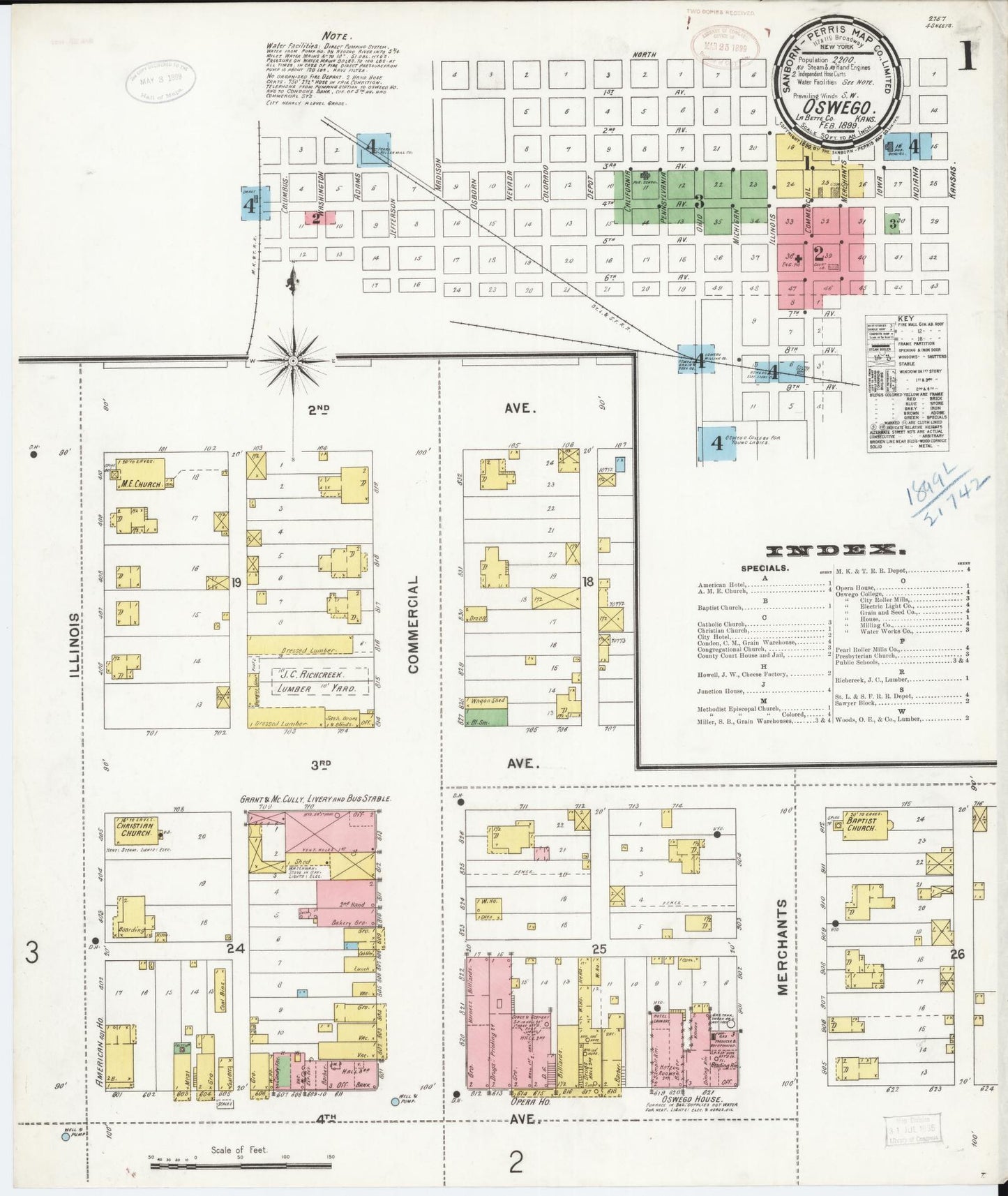 Sanborn Fire Insurance Map from Oswego, Labette County, Kansas (1899), Sheet #0001 - Historic Sanborn Fire Insurance Map Print, vintage old map wall art, antique decor, genealogy gift, Kansas Kansas map