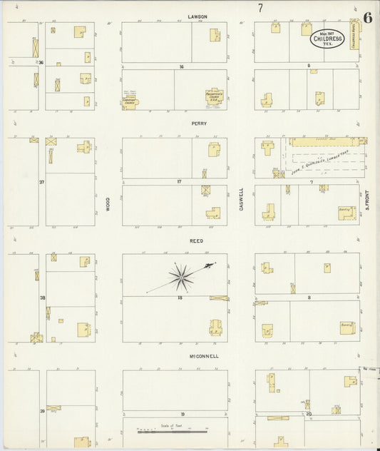 Sanborn Fire Insurance Map from Childress, Childress County, Texas (1907), Sheet #0006 - Historic Sanborn Fire Insurance Map Print, vintage old map wall art, antique decor, genealogy gift, Texas Texas map