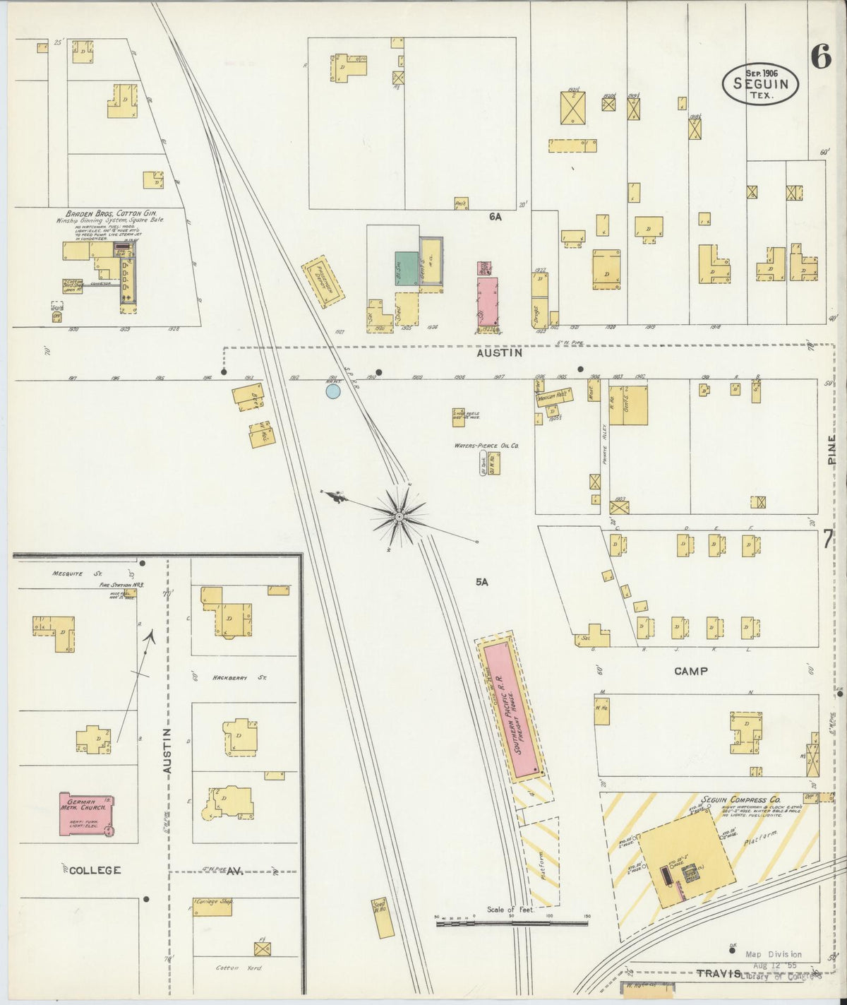 Sanborn Fire Insurance Map from Seguin, Guadalupe County, Texas (1906), Sheet #0006 - Complete Map Set gallery image, historic Sanborn map, vintage wall art, Texas Texas
