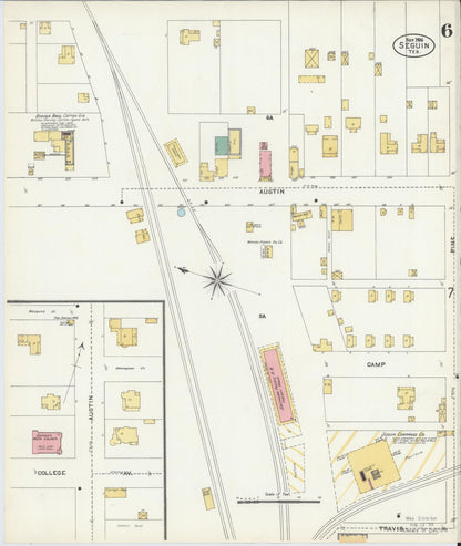 Sanborn Fire Insurance Map from Seguin, Guadalupe County, Texas (1906), Sheet #0006 - Complete Map Set gallery image, historic Sanborn map, vintage wall art, Texas Texas