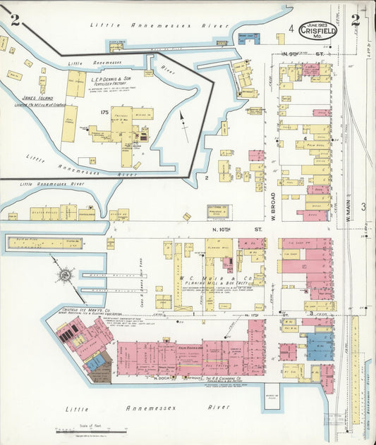 Sanborn Fire Insurance Map from Crisfield, Somerset County, Maryland (1923), Sheet #0002 - Historic Sanborn Fire Insurance Map Print, vintage old map wall art, antique decor, genealogy gift, Maryland Maryland map