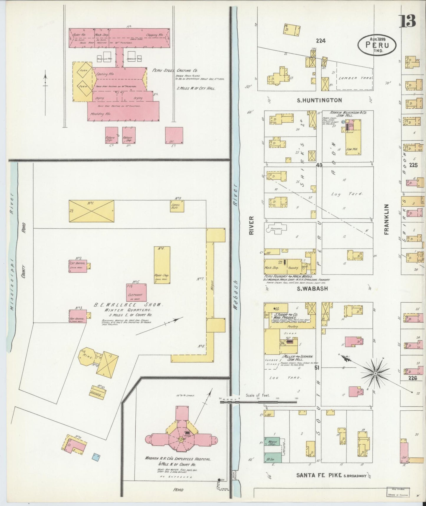 Sanborn Fire Insurance Map from Peru, Miami County, Indiana (1899), Sheet #0013 - Complete Map Set gallery image, historic Sanborn map, vintage wall art, Indiana Indiana