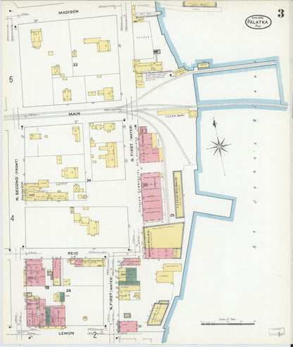 Sanborn Fire Insurance Map from Palatka, Putnam County, Florida (1909), Sheet #0003 - Complete Map Set gallery image, historic Sanborn map, vintage wall art, Florida Florida