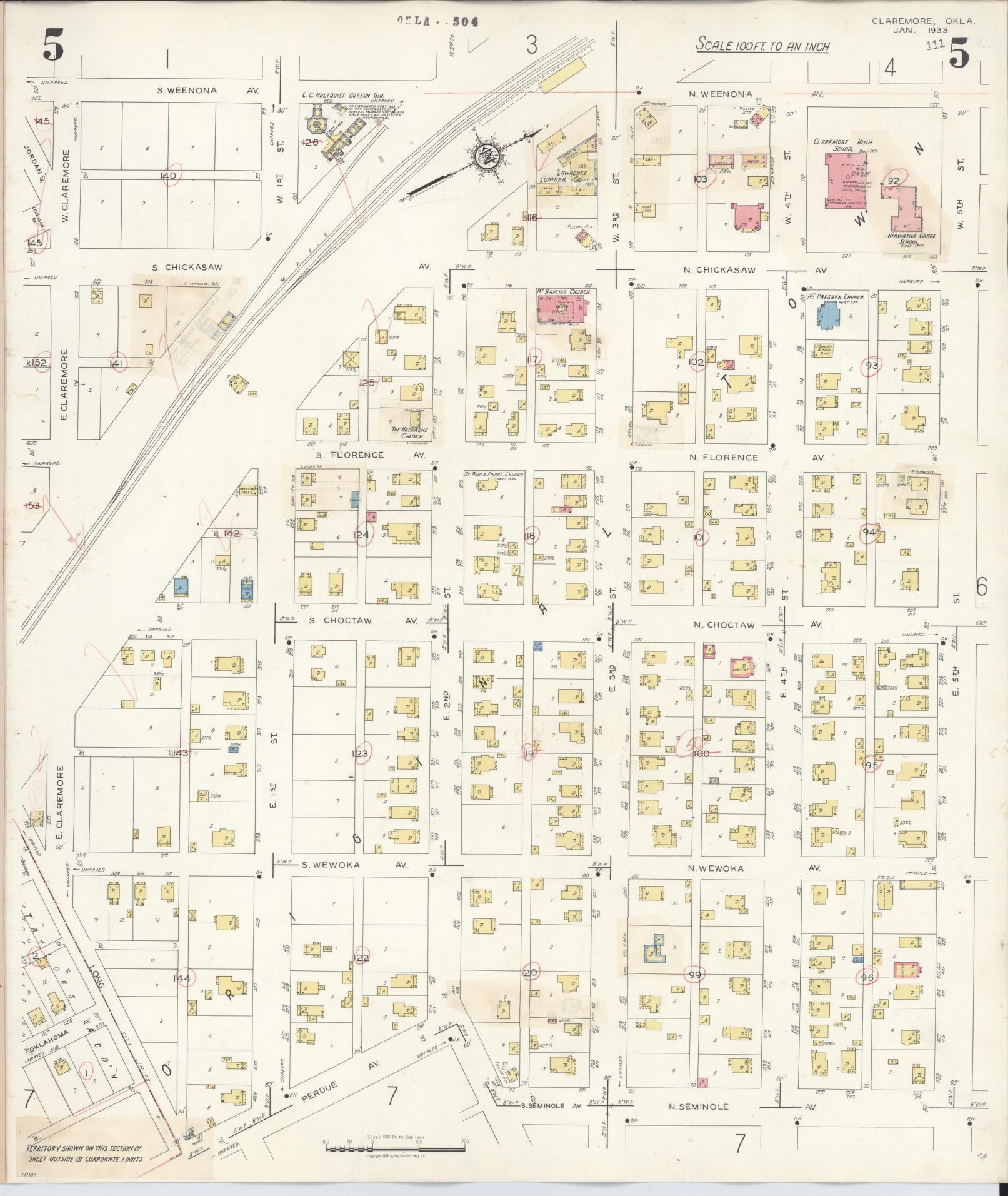 Sanborn Fire Insurance Map from Claremore, Rogers County, Oklahoma (1940), Sheet #0005 - Historic Sanborn Fire Insurance Map Print, vintage old map wall art, antique decor, genealogy gift, Oklahoma Oklahoma map